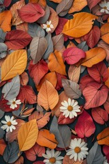 Wall Mural - Close up of a bunch of leaves and flowers, suitable for nature and botanical themes