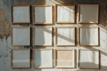 Poster - Wooden frames hanging on a wall, great for interior design projects