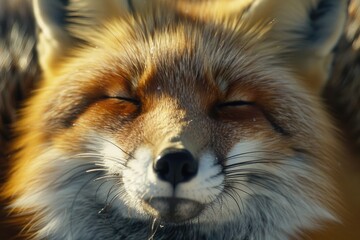 Poster - Close up image of a red fox with its eyes closed. Suitable for wildlife and animal themes