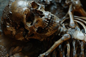 Aufkleber - Detailed close up of a skeleton with a human skeleton in the background. Ideal for medical or Halloween-themed projects