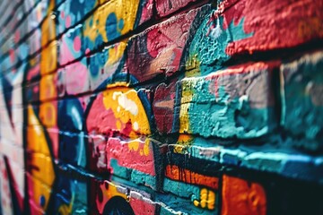 Poster - Vibrant graffiti artwork on a brick wall, perfect for urban themes