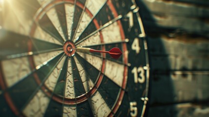 Poster - A close-up shot of a dart hitting the bullseye. Ideal for illustrating success and precision