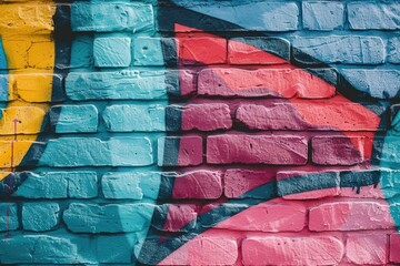 Poster - Vibrant painting on weathered brick wall. Great for urban art concept