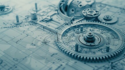 Poster - Close up of a clock on a blueprint, suitable for business concepts