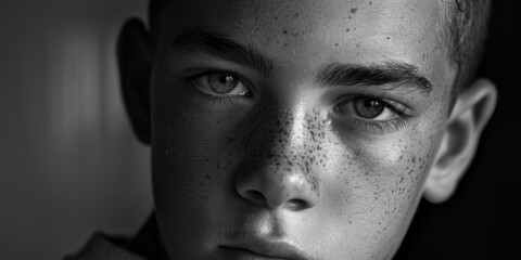 Poster - Close up portrait of a person with freckles, suitable for skincare or beauty concepts