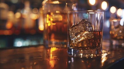 Aufkleber - Close up of a glass of alcohol on a bar counter. Suitable for bar and restaurant concepts