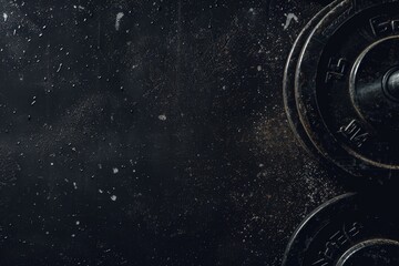 Poster - Close up view of weights on black surface. Ideal for fitness and health concepts