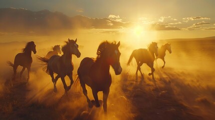 Aufkleber - Group of horses running in open field. Suitable for nature and animal themes