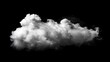 A large, white cloud against a black background. The cloud has a fluffy texture and is well-lit, with a bright white center and darker edges.