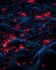 Poster - A close up of a red and blue liquid. Generative AI.