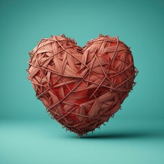 Poster - A red heart shaped object made of twigs. Generative AI.