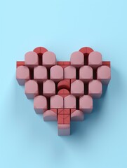 Sticker - A heart made out of red cubes on a blue background. Generative AI.