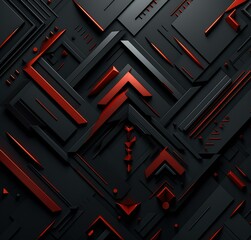 Sticker - Abstract black and red geometric shapes on a black background. Generative AI.