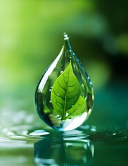 A nature in water drop with green ecology background. Generative AI