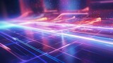 Fototapeta Do przedpokoju - Technology Holographic Cyber Neon Background, 3d render iridescent neon curved wave in motion dark background