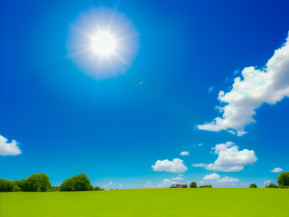 green field and blue sky