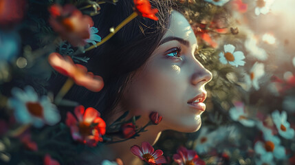 Wall Mural - portrait of the girl with a flower