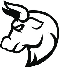 Bull Logo, Tribal Bull Tattoo, Bull Howling Artwork Design, Side View Bull Tattoo Illustration, Cow Vintage Logo Stock Vector For Anyone Of Graphic Work, Wild Head Bulls Fierce Face Logo Design