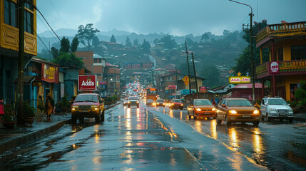 Heavy rain in the morning in Addis Ababa, Ethiopia.