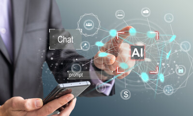 Leinwandbilder - AI - Artificial Intelligence. Big Data and Deep Machine learning Concept. Digital Brain and Neural Networks Hologram. Business Internet Technology Concept