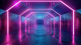 Fototapeta Do przedpokoju - A glowing neon tunnel, with blue and pink lights.