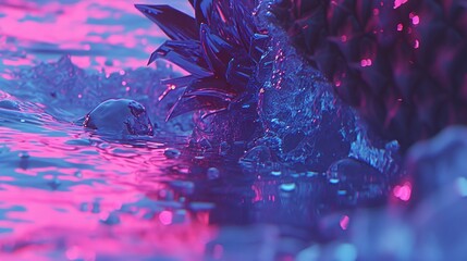 Poster - a close up of a blue and pink background with a white bird swimming in the middle of the blue and pink water.