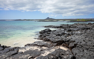 Wall Mural - Volcanic rocks on a beach of uninhabited island, Galapagos National Park, Ecuador.