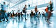 © piai - Expo hall at a tech conference with people in motion, blurred effect