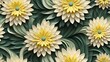 3d floral flowers seamless repeat pattern, floral pattern, flower paper art, in the style of light peach and dark teal polish folklore motifs, detailed foliage