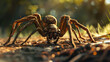 Brown spider on light background