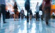 © piai - Expo hall at a tech conference with people in motion, blurred effect