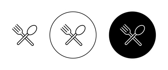 Wall Mural - Spoon and Fork Icon Set. Cutlery dinner meal vector symbol in a black filled and outlined style. Culinary Essentials Sign.