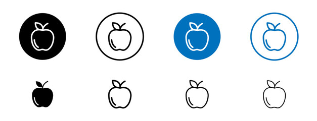 Wall Mural - Apple Line Icon Set. Fruit Healthy Nutrition Symbol in Black and Blue Color.