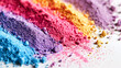 Close up colorful powder on white background.