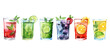 Set of fruit juices on a white background