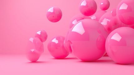 Poster - a group of pink balls floating on top of a pink surface in the middle of a group of pink balls.