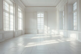 Fototapeta  - Spacious and elegant empty room with large windows and sunlight