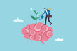 © Nuthawut - Growth mindset positive attitude to learn new thing, improvement to success, brain motivation or challenge to achieve goal, learning concept, businessman watering growth seedling on his brain.