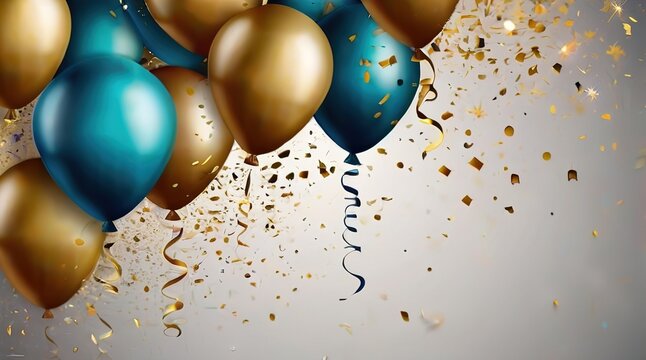 Celebration background with confetti and gold balloons
