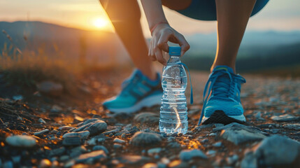 person taking the bottle water after running