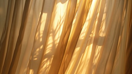 Poster - Sunlight and rays filter through closed silk curtains.