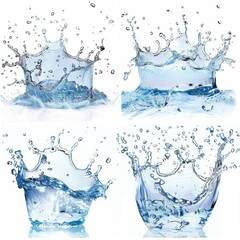 Water splashes collection isolated on white background in high resolution