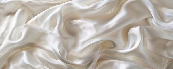 Poster - Many white silk fabrics wave in the wind, blending together, with space for text.