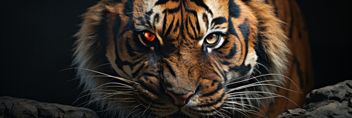 Wall Mural - Close up of A tiger portrait action's face is angry and Looking at the camera.