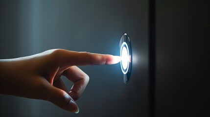 Poster - Human finger pressing virtual button on camera.