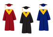 © Fyuriy - Graduate hats, academic squares or student caps and mantles in different colors. Set of flat isolated graduation ceremonial clothing on white. Jpeg illustration