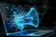 © ParinApril - A megaphone on a laptop with digital effects exploding from it.