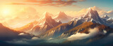 Fototapeta Most - Breathtaking gradient mountain range bathed in golden sunlight, presenting the cutest and most beautiful alpine view.