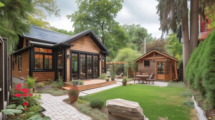 Wall Mural - A Moscow-inspired craftsman oasis, with a traditional Russian dacha-inspired guest cottage in the backyard