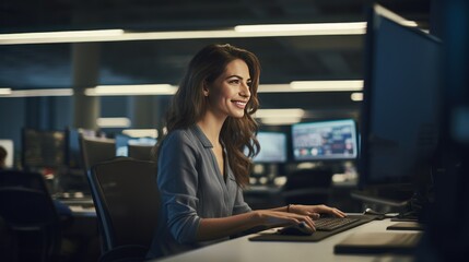 Poster -  a woman using a computer in a company,